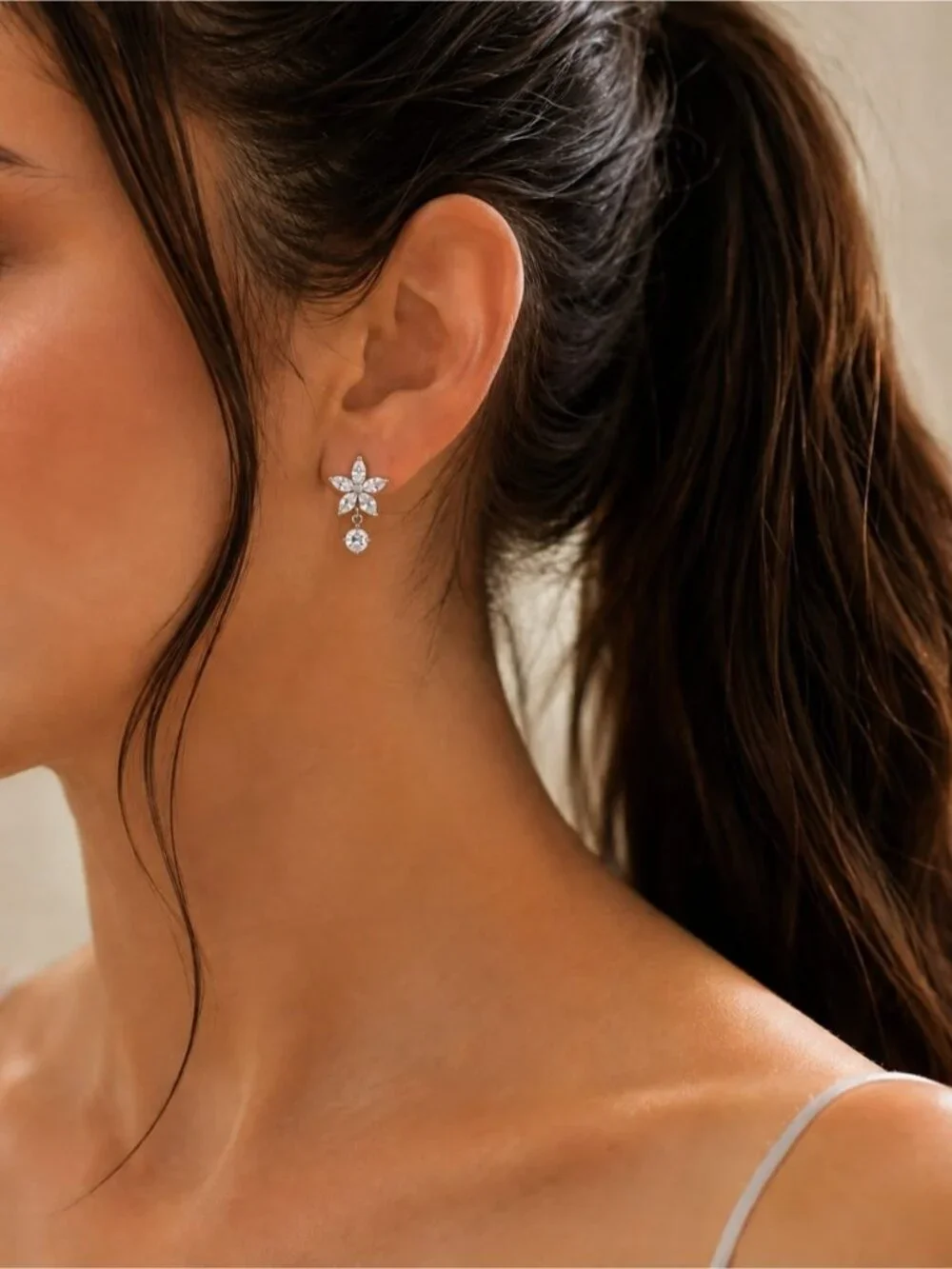 Silver Floral Drop CZ Earrings - Elegant Women's Jewelry
